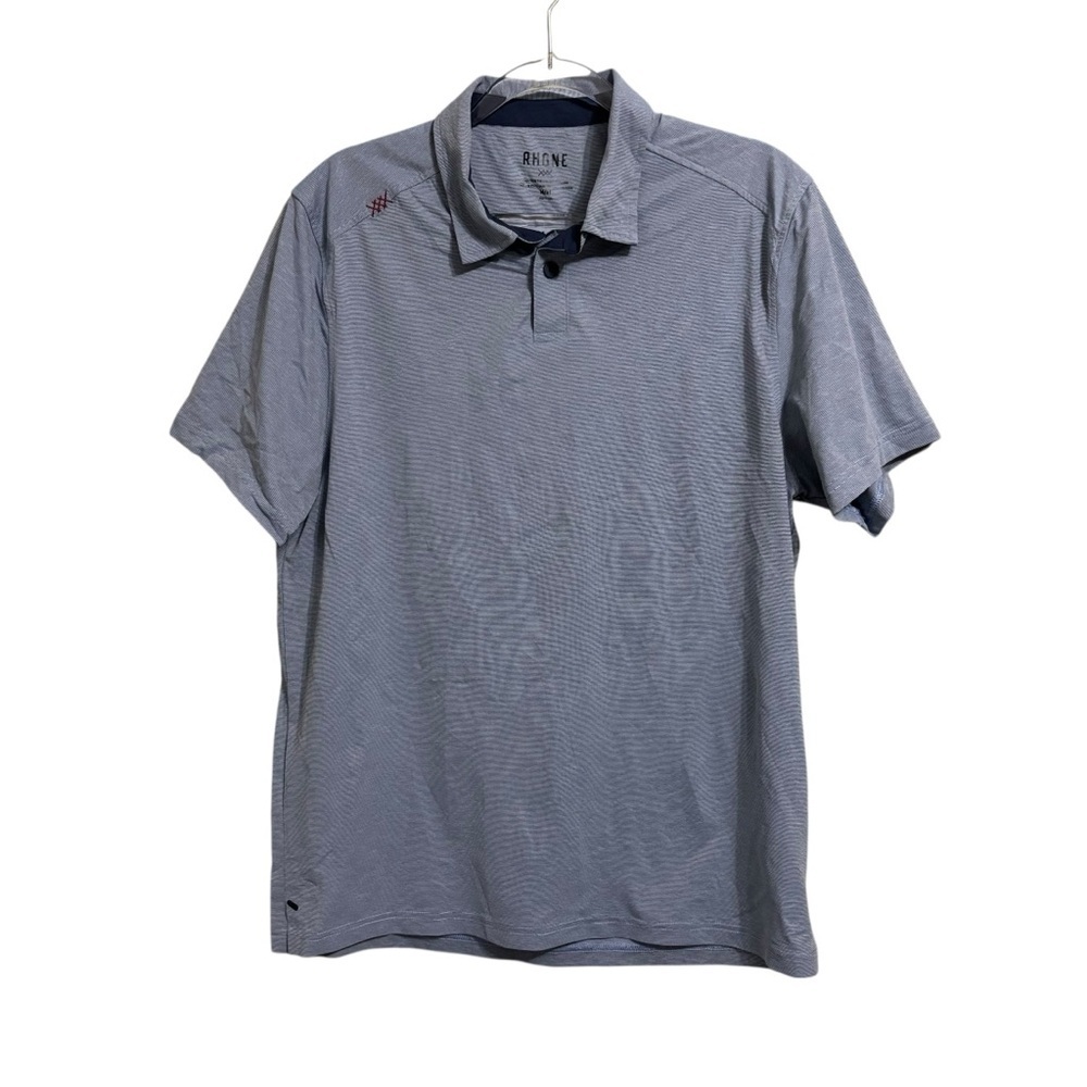 Rhone  Md Blue Striped Performance Golf Polo Commuter Short Sleeve Collared